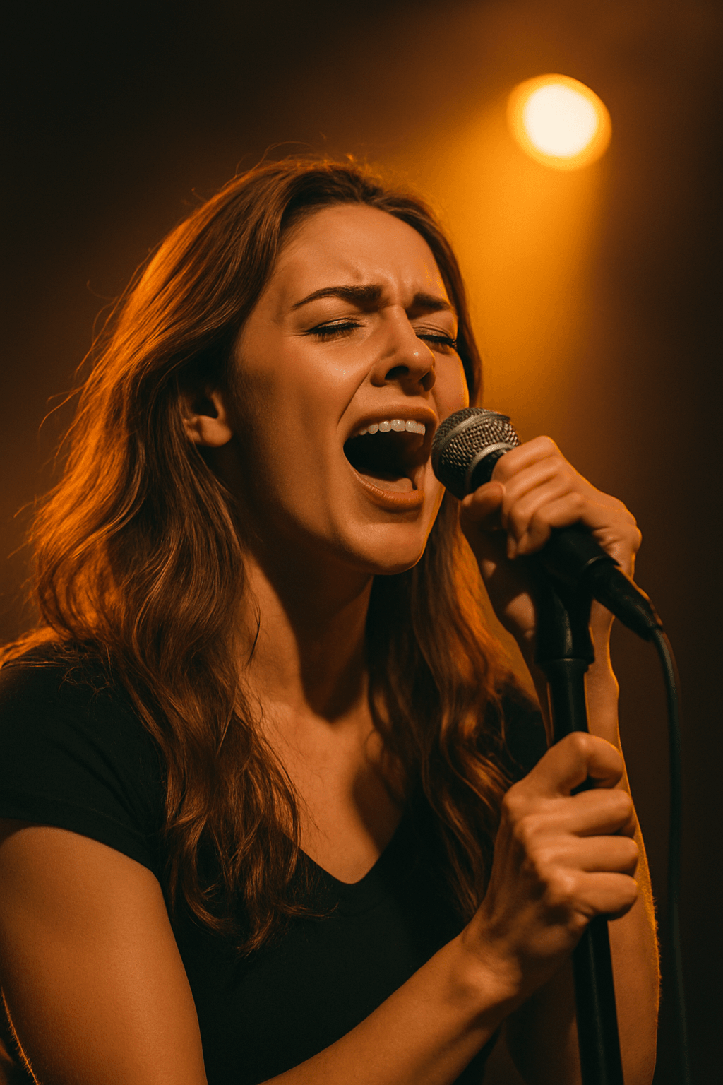 Solo performer singing passionately